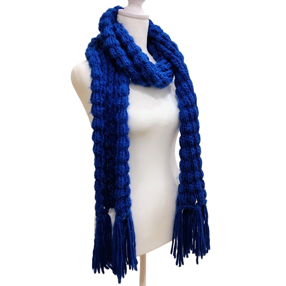 Old Navy‎ Knit Scarf Bright Blue 76" Long Preppy Winter Fun Statement Bold Artsy